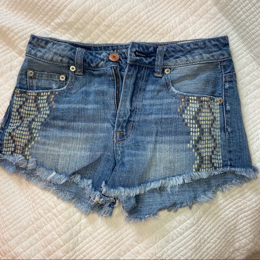 American Eagle Tribal Pattern Hi-Rise Jean Shorts